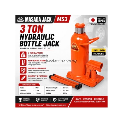 masada ms3 3 Ton hydraulic Bottle Jack ( Made in Japan ) -included handle